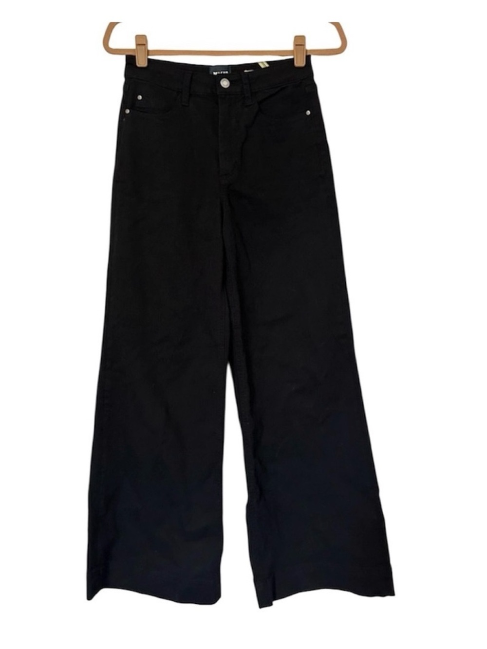 Anthropologie Maeve Wide Leg Flare Jeans Womens 26 Black Cotton Blend Stretch
